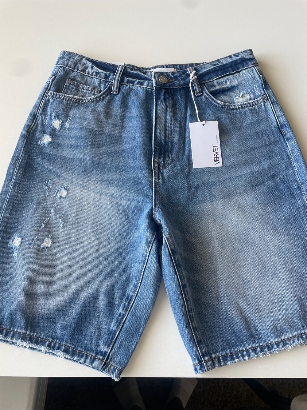 Vanity Men's Faded Blue Distressed Jean Shorts